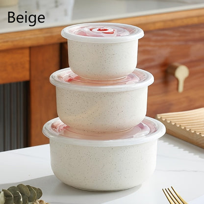 Food Storage Container Refrigerator Set with Three or Four Round Boxes, Flip Lids and Nested Capacities
