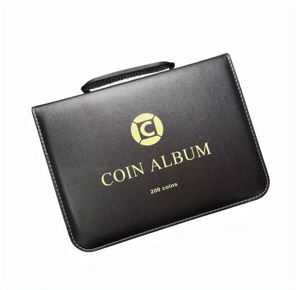 200-Pocket Coin Collection Album with 10 Pages, Zipper Handle and Black or Blue Cover for Adult Collectors