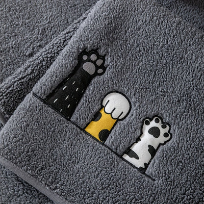 Sofa Cover, Sherpa Plush Cat-Paw Embroidered Seat Pad with Non-Slip Backing in Four Colors and Seven Sizes