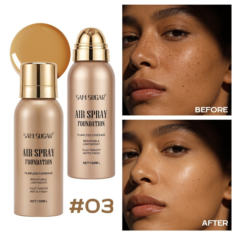 Spray-Format Face Foundation with Brush in Three Exact Numbered Checkout Shade Options for Face Makeup