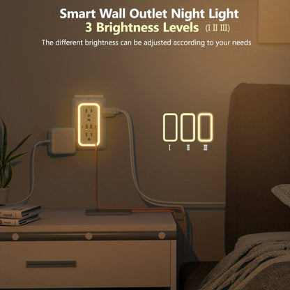 3-Sided Wall Outlet Extender 10-in-1 with 6 AC Outlets & 4 USB Ports (2 USB-A & 2 USB-C), 1050J Surge Protector Multi-Plug Adapter for Home, Travel, Office & College