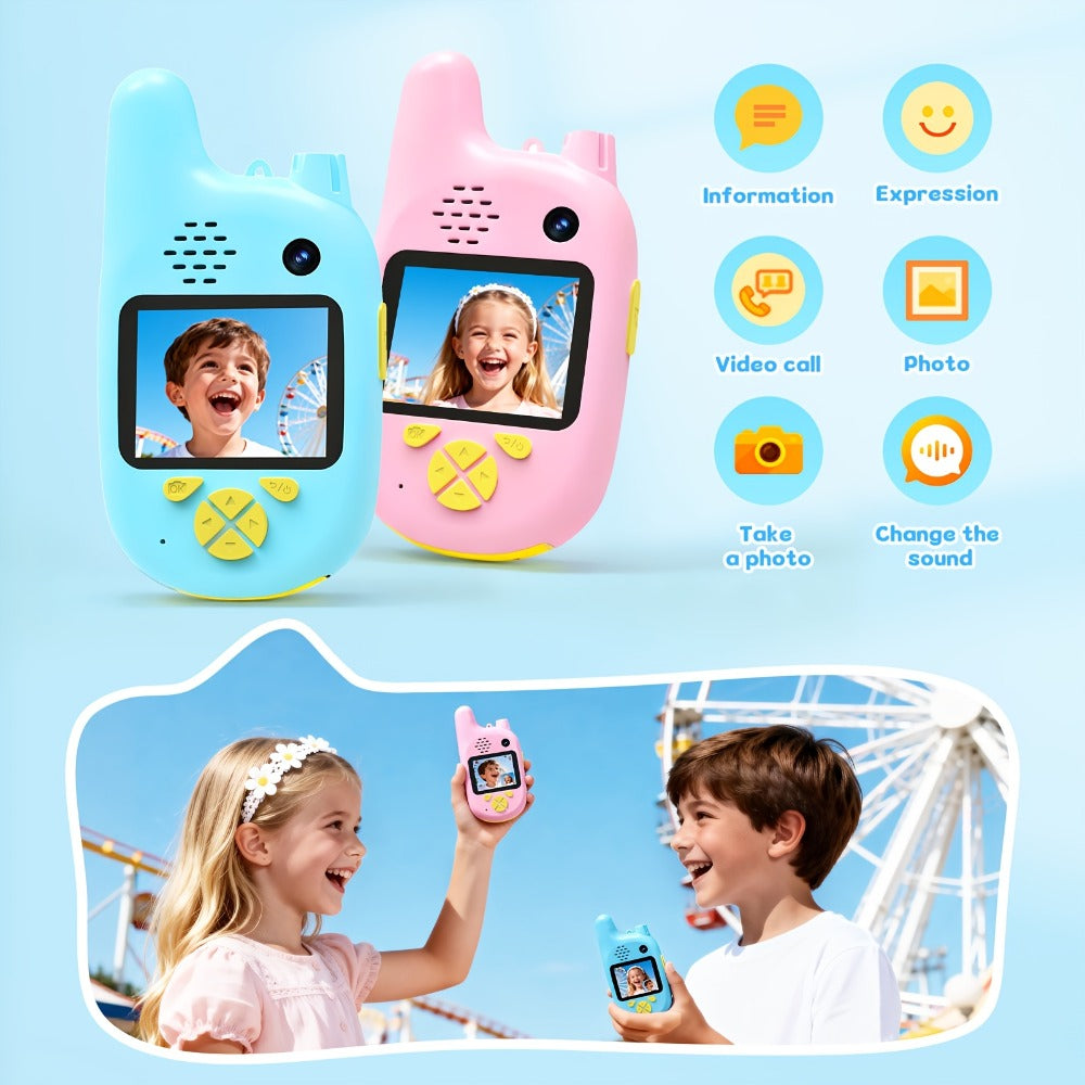 Kids Video Walkie Talkies 2 Pack with Video Call, Voice Changer & Dual Camera – Long Range Outdoor Toy, Birthday Gift for Boys Girls Age 4+, Indoor Camping Hiking Play