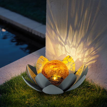 Solar Garden Light Lotus Flower with Cracked Glass Globe, IPX4 Rating and Three Color Options