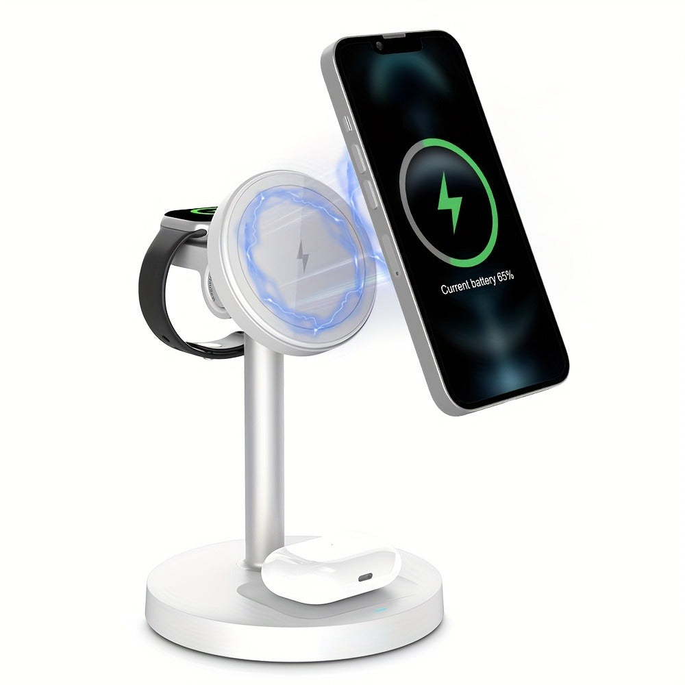 3-in-1 Wireless Charging Station 6 Colors Fast Qi Charger for iPhone 17/16/15/14/13/12, Apple Watch Ultra/Series 11/10/9/SE & AirPods 4/3/2 Pro – Anti-Slip Foreign Object Detection | Pink White Black Purple Green Blue