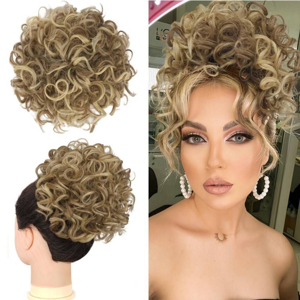 Drawstring Messy Bun Hair Extension 80g Curly Ponytail Voluminous Loose Bun Hairpiece for Women Thinning Hair Natural Look Black Brown Burgundy Ombre 10 Inch