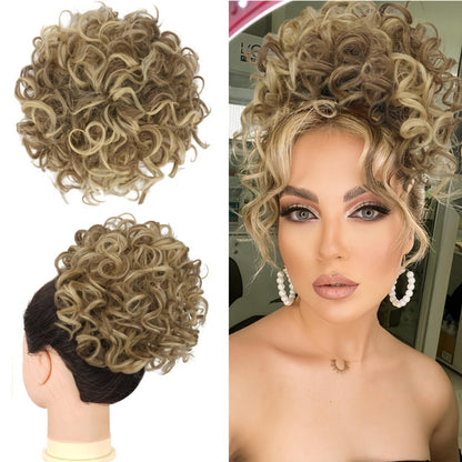 Drawstring Messy Bun Hair Extension 80g Curly Ponytail Voluminous Loose Bun Hairpiece for Women Thinning Hair Natural Look Black Brown Burgundy Ombre 10 Inch