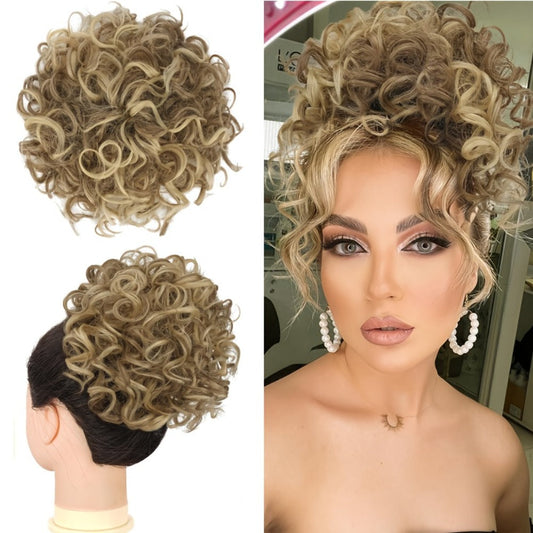Drawstring Messy Bun Hair Extension 80g Curly Ponytail Voluminous Loose Bun Hairpiece for Women Thinning Hair Natural Look Black Brown Burgundy Ombre 10 Inch