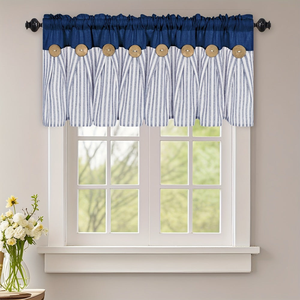 Striped Patchwork Window Curtain Set with Rod-Pocket Top, Six Colors and Five Panel-Count or Size Options