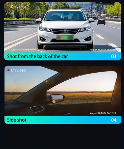 360° Panoramic Dash Cam 3 & 4 Lens 1080P HD Front + 720P Rear Left Right, Quad-Split Screen, HD Night Vision WDR G-Sensor Loop Recording, Full Coverage Car Camera, 32GB/64GB SD Card Options