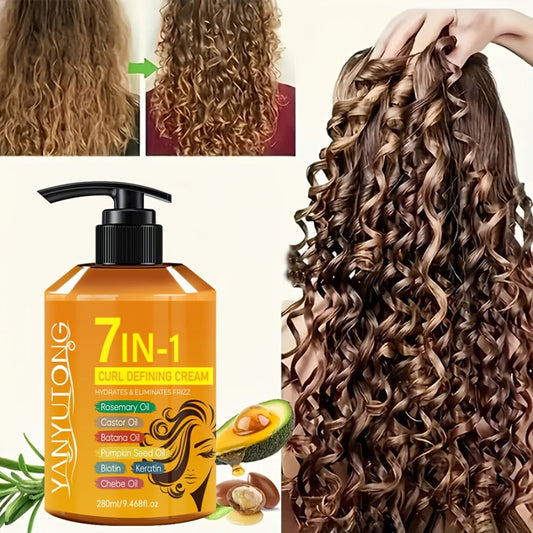 Argan Oil & Rosemary Curling Cream 280ml — 7-in-1 Moisturizing Long-Lasting Hold, Defines Waves & Curls, Naturally Fluffy Frizz-Free Finish for Wavy Curly Coily Hair Women