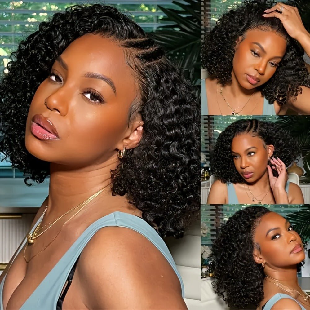 Lace Front Wig Kinky-Curly Human Hair, 8-26 Inch Natural Black with 4x4 Closure and 150% Density