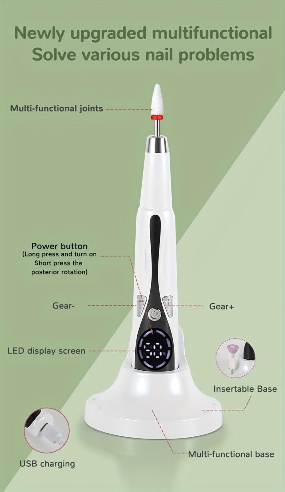 Electric Nail Drill Kit 12 Bits & Stand – 20000RPM Professional Nail File for Gel Polish Removal, Acrylic Shaping & Cuticle Care | Home Manicure Nail Drill Set for Beginners & Salon Use