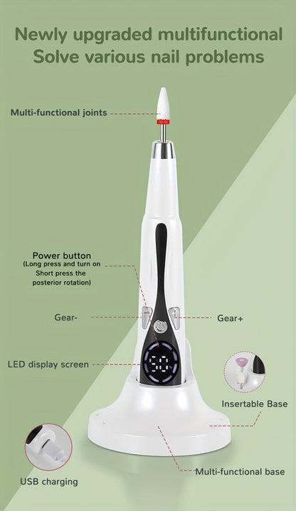 Electric Nail Drill Kit 12 Bits & Stand – 20000RPM Professional Nail File for Gel Polish Removal, Acrylic Shaping & Cuticle Care | Home Manicure Nail Drill Set for Beginners & Salon Use