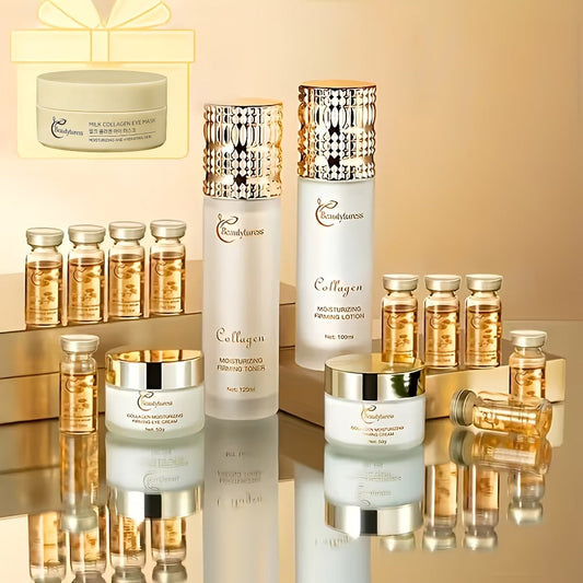 14-Piece Collagen Skincare Gift Set for Women – Hyaluronic Acid & Niacinamide, Deep Hydration, Firming, Brightening, Anti-Aging Luxury Box