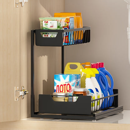 Two-Tier Sliding Under-Sink Organizer in Black, White or Gray with One- or Two-Pack Options