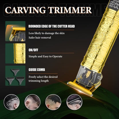 Hair Clippers & Trimmers LQT Golden Dragon Three-Piece Set with LCD Displays, USB Cables and Gift Box