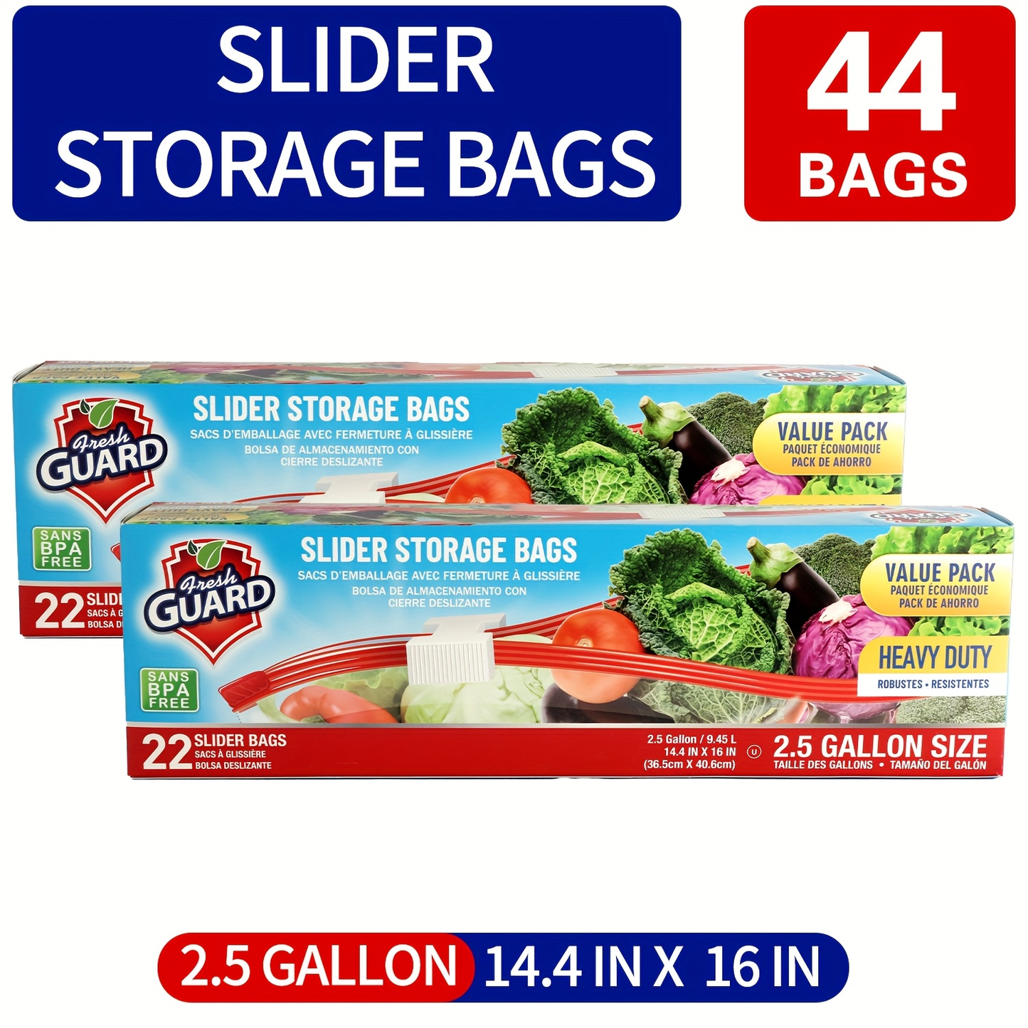 Storage Bags Fresh Guard Slider Freezer Bags in Quart, Gallon and 2.5-Gallon Sizes with 22- to 150-Count Options