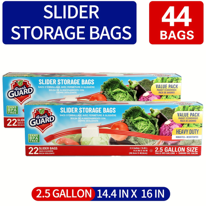 Storage Bags Fresh Guard Slider Freezer Bags in Quart, Gallon and 2.5-Gallon Sizes with 22- to 150-Count Options