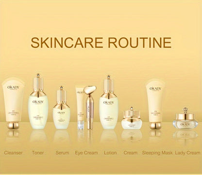 Skincare Set with OKADY Label, 9 Ginseng Products Including Cleanser Toner Essence Serum and Creams