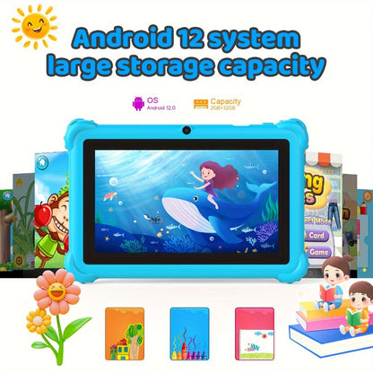PEICHENG 7 Inch Kids Tablet with Silicone Case – Eye Protection Screen, WiFi, 2GB RAM 32GB ROM, Dual Camera, Parental Control, Educational Games, Android Tablet Gift for Kids Blue Pink