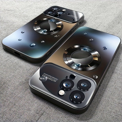 Phone Case Matte Titanium-Finish Magnetic Cover with Built-In Glass Lens Protector for Select iPhone Models