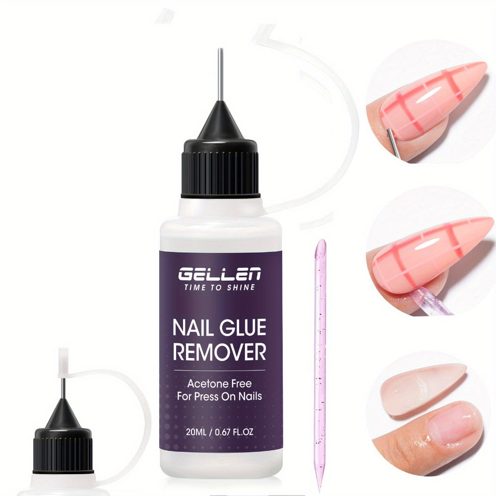 Nail Glue Remover 20ml Precision Needle Applicator Acetone Free - Fast Acting No-Mess Formula for Press On Nails Gel X Nail Tips Fake Nails - Non-Irritating Nail Glue Dissolver for Women