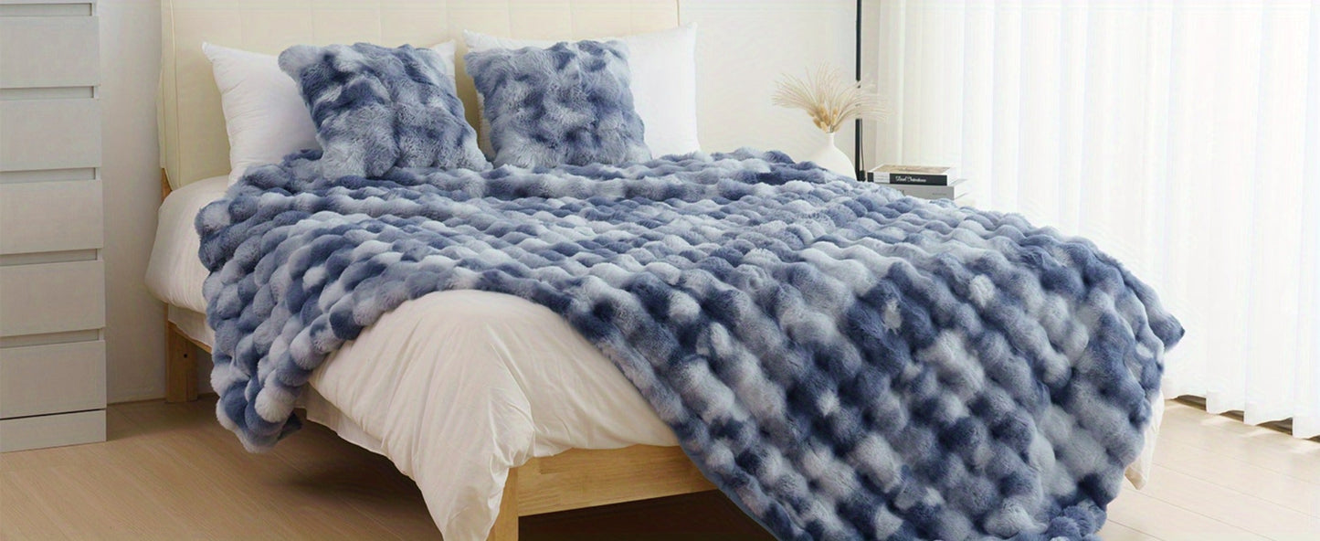 Faux Rabbit Fur Throw Blanket in 11 Checkout Colors and Throw, Twin, Queen or King Size Options