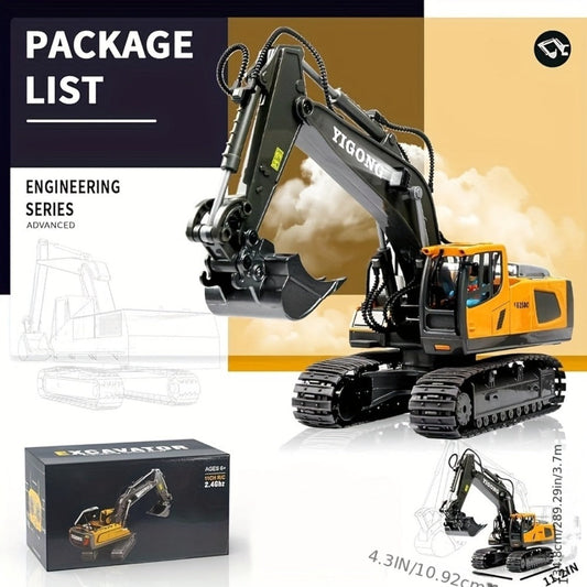 Remote Control Excavator Toy Set for Kids with Metal Shovel Bucket LED Lights & 1200mAh Rechargeable Battery – 2.4GHz RC Construction Vehicle for Boys Ages 6+, Birthday Christmas Gift, Multi-Vehicle Options