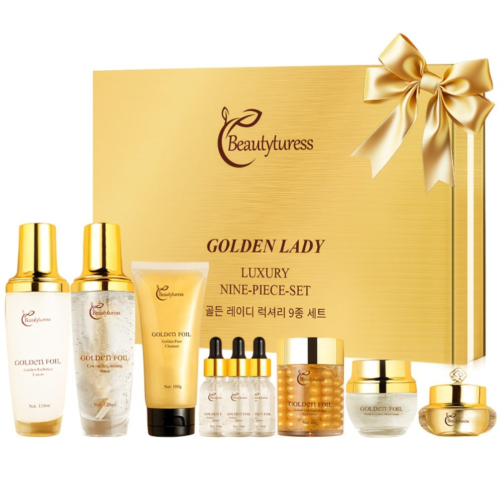 Skincare Set with Beautyluress Label, 9 Collagen and Hyaluronic Acid Cleanser Serum and Cream Items