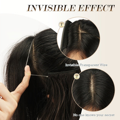 Hair Extensions Wavy 18-Inch Synthetic Halo Weft with Clear Wire, Two Clips and Ten Color Options