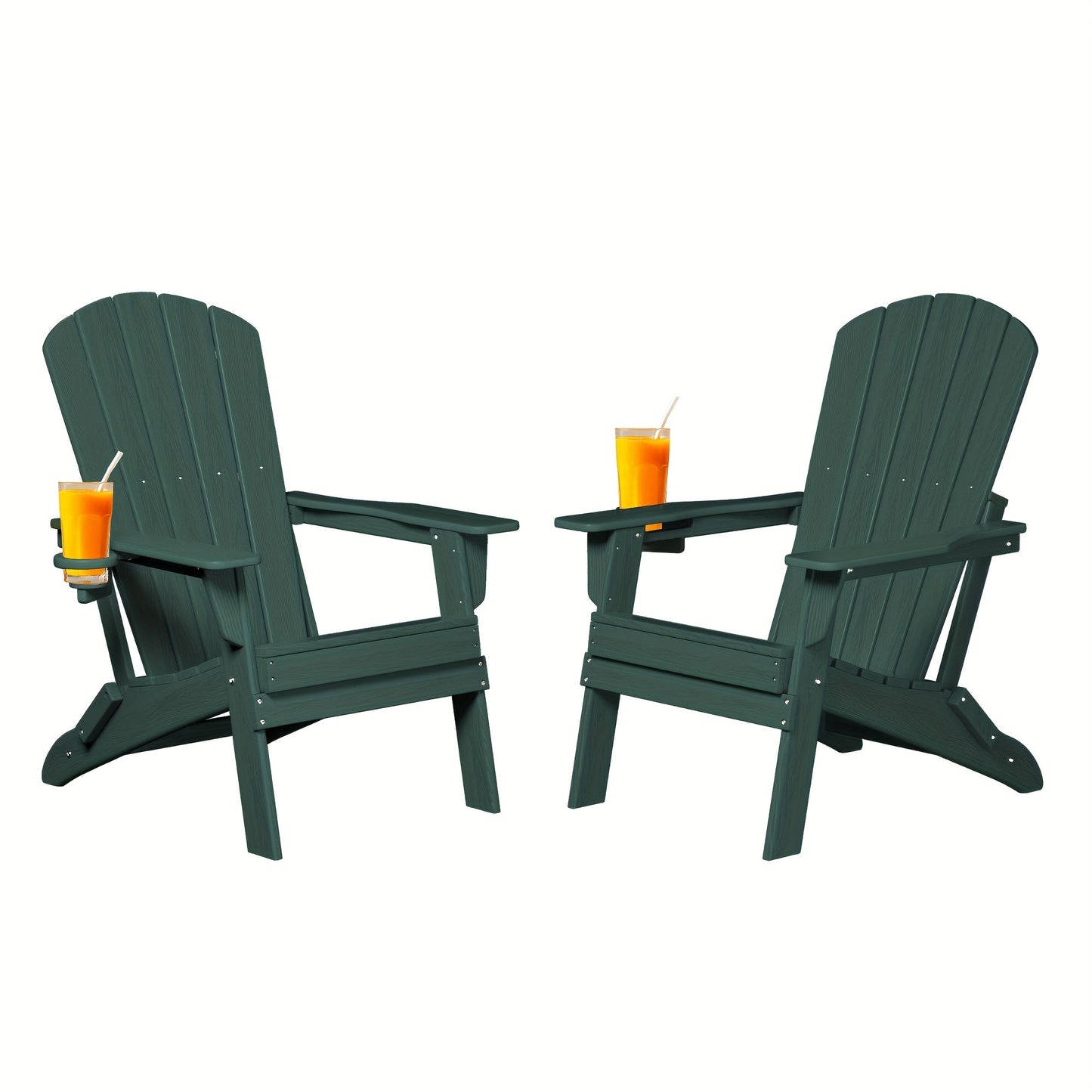 Folding HDPE Adirondack Outdoor Chair with Cup Holder in Four Colors and One-, Two- or Four-Piece Sets