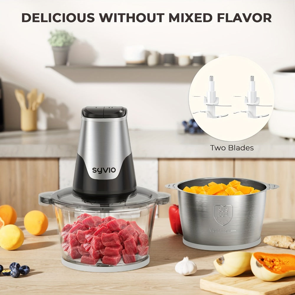 Mini Food Processor 450W, Electric Food Chopper with 2 Bowls & 4 Bi-Level Blades for Meat, Baby Food