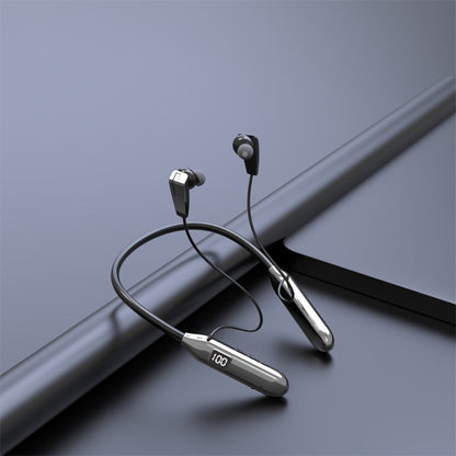 Neckband Sport Bluetooth Earphones Wireless In-Ear Flexible Neckband Extra Long Battery Life LED Display Running Gym Workout Calls Gaming Outdoor Activities Black