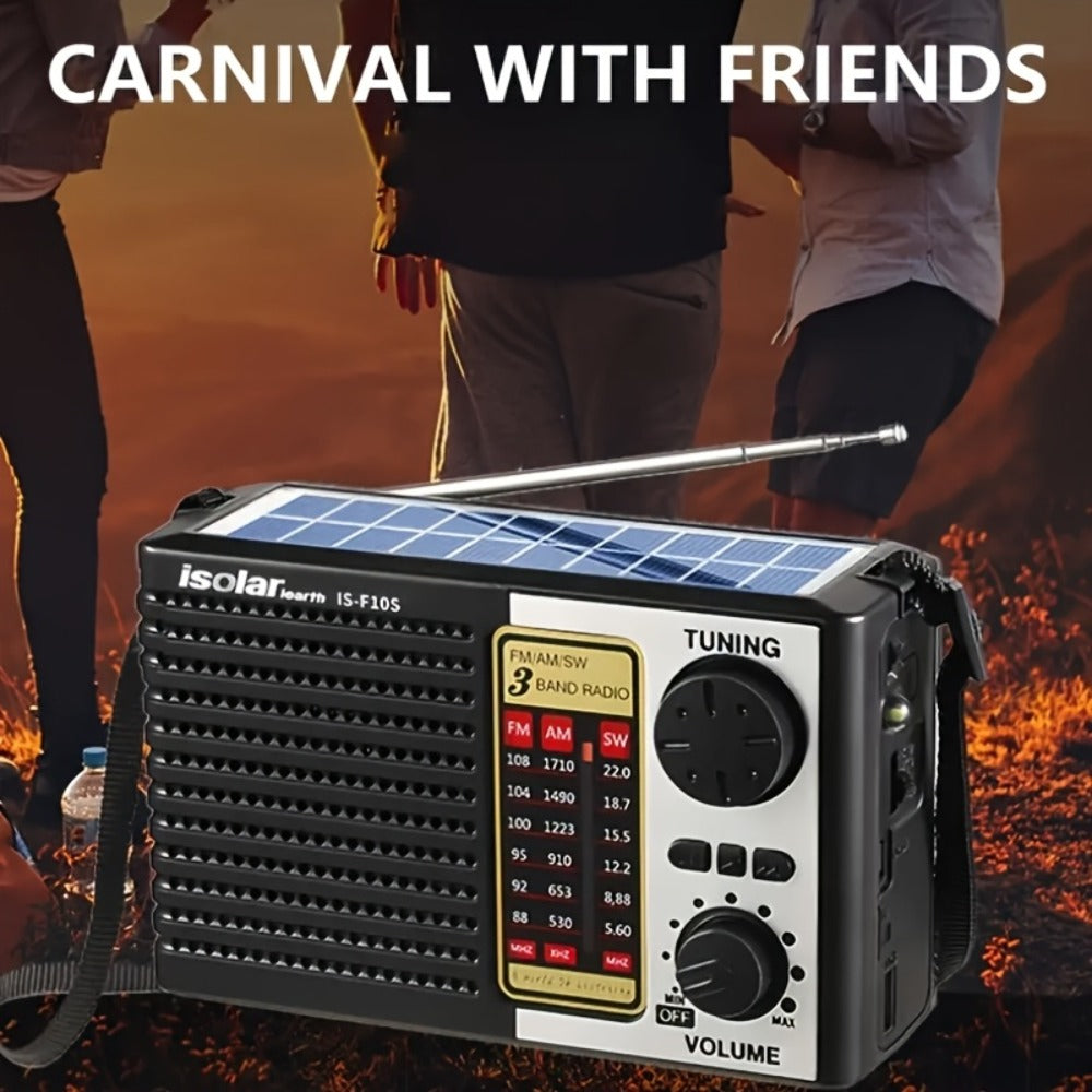 Solar Portable AM/FM/SW Radio with MP3 Playback, LED Display, USB Charging and One-Touch Recording