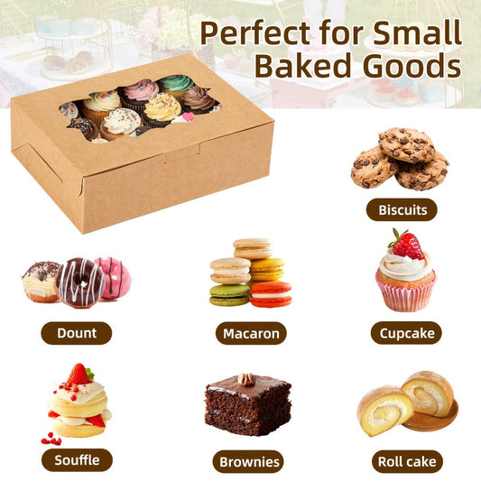 Cookie Boxes with Window 48 Pack – 8x6x2.5" Kraft Bakery Treat Boxes for Cookies, Macarons, Pastries & Cake, Brown & White Cardboard Gift Boxes for Birthday, Wedding & Holiday Packaging
