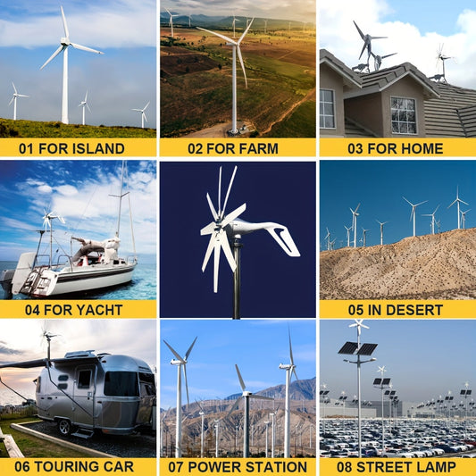 Wind Power Generator 1000W Horizontal Axis, 12V 24V with MPPT Controller, 6-Blade Coreless Magnet
