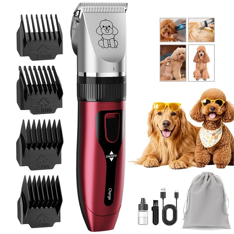 Pet Hair Clipper Kit, KALHELA USB-Rechargeable Trimmer with Ceramic Blade and Eight Color or Accessory Options