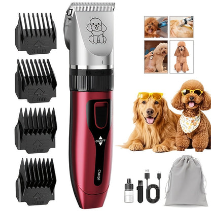 Pet Hair Clipper Kit, KALHELA USB-Rechargeable Trimmer with Ceramic Blade and Eight Color or Accessory Options