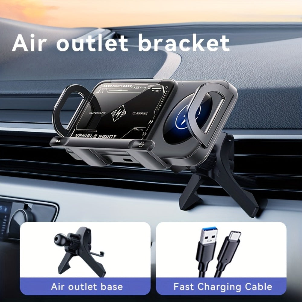 Folding Wireless Car Charger Mount with Air-Vent Base or Two-in-One Stand Checkout Options