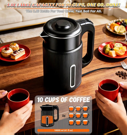 Electric Kettle 1.7L 1000W Double-Wall Stainless Steel with LED Indicator and 360-Degree Base