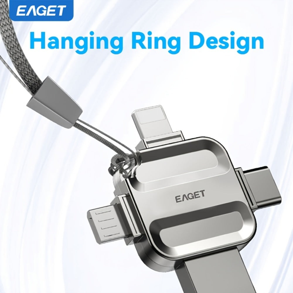 EAGET I50 iPhone Flash Drive USB 3.0 High Speed 4-in-1 Lightning Type-C Micro USB OTG Memory Stick 32GB 64GB 128GB 256GB for iPhone iPad Android Mac PC Photo Backup Storage