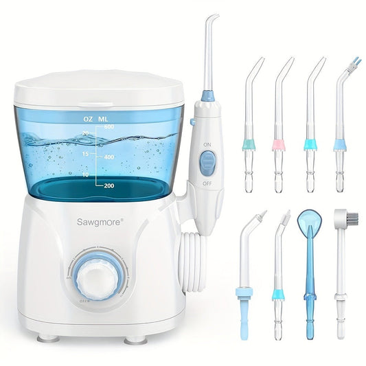 Desktop Water Flosser for Family Adults Kids 20oz Large Tank 10 Adjustable Pressure Levels 8 Nozzles Professional Oral Irrigator Electric Teeth Cleaner for Braces Implants Gum Health Home Use White