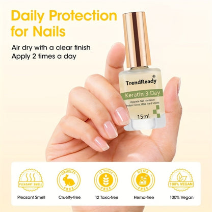 Clear Nail Care Coating Two-Bottle Set in 15 ml Square Bottles with Gold Caps and Beige Labels