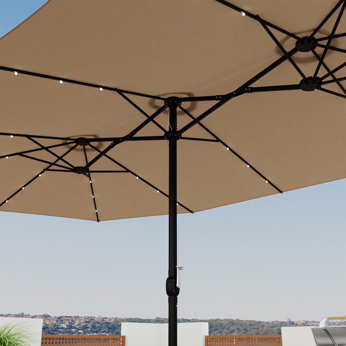 Large Patio Umbrella 15FT Double-Sided Rectangular with LED & Base