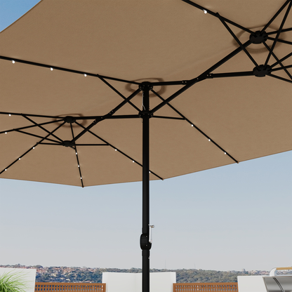 Large Patio Umbrella 15FT Double-Sided Rectangular with LED & Base