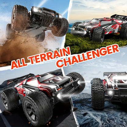 Remote Control Car, Red 4WD Monster Truck with 2.4GHz Control, Large Off-Road Tires and Four-Wheel Drive Layout