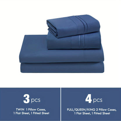 Fitted Sheet Set Deep Pocket | Soft Cooling Breathable Bedding 3-4pcs Fade-Resistant All-Season for Twin Full Queen King – Solid Color Bed Sheets for Dorm Guest Room Everyday Use