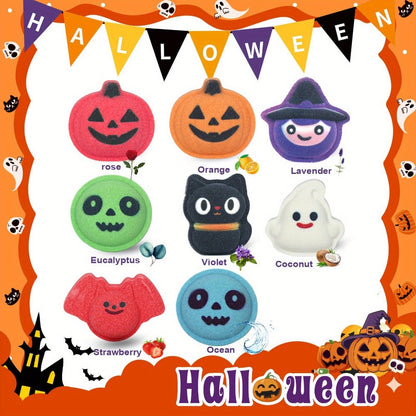 Bath Bombs, 5-Piece Halloween Gift Set with Pumpkin, Bat, Skull, Hat and Cat Shapes in Individual Wrappers