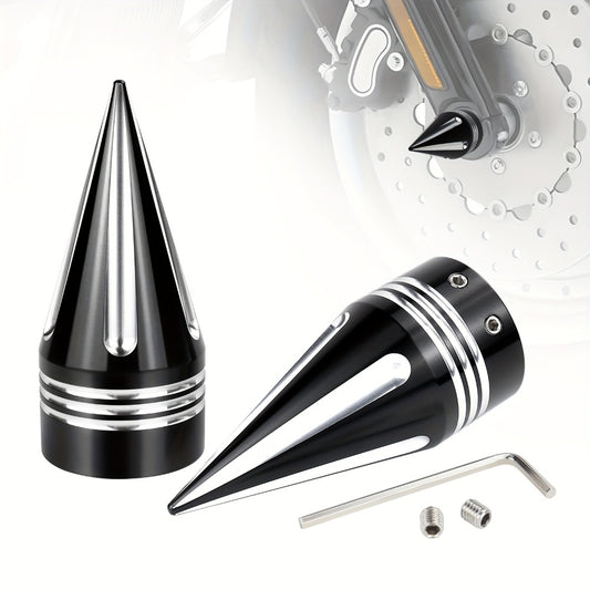 CNC Spike Motorcycle Front Axle Nut Covers Caps 3.6" – Fits Harley Touring Street Glide Road King Electra Glide Tri Glide 2008-Later, Black & Silvery