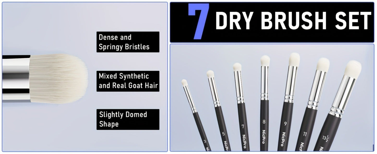 Dry Brush Set for Miniature Painting 7 Sizes – Professional Drybrush Kit with Storage Case | Hobby Detail Paint Brushes for Models Warhammer DnD Figures | Black & Gray | Gift for Hobbyists